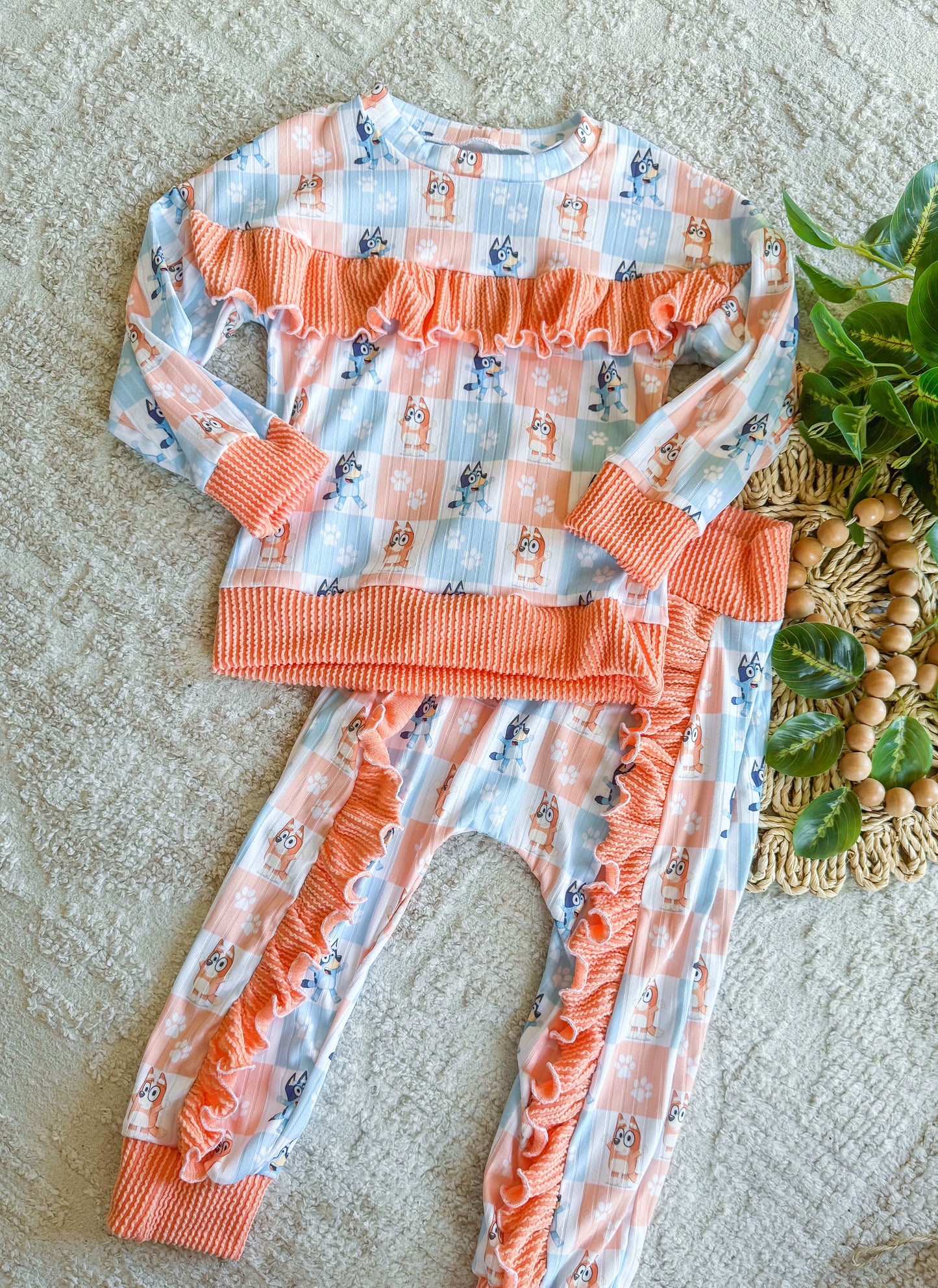 Blue Heeler Ruffle Dolman Set 4T