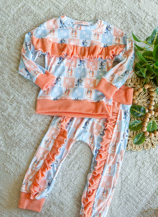 Blue Heeler Ruffle Dolman Set 4T